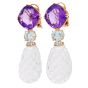 Elegant Rock Crystal, Amethyst, Aquamarine & Diamond Drop 18k Gold Earrings