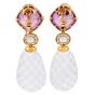 Elegant Rock Crystal, Amethyst, Aquamarine & Diamond Drop 18k Gold Earrings