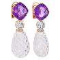 Elegant Rock Crystal, Amethyst, Aquamarine & Diamond Drop 18k Gold Earrings