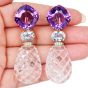 Elegant Rock Crystal, Amethyst, Aquamarine & Diamond Drop 18k Gold Earrings