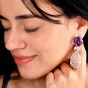 Elegant Rock Crystal, Amethyst, Aquamarine & Diamond Drop 18k Gold Earrings