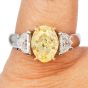 GIA 3.02cts Fancy Yellow Oval Diamond Platinum Three Stone Engagement Ring