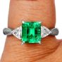 1.92 carats GIA Emerald Diamond Platinum Three Stone Ring 
