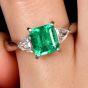 1.92 carats GIA Emerald Diamond Platinum Three Stone Ring 