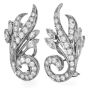 Vintage Deco Platinum Diamond Floral Clip-On Earrings 