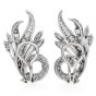 Vintage Deco Platinum Diamond Floral Clip-On Earrings 