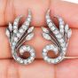 Vintage Deco Platinum Diamond Floral Clip-On Earrings 