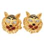 1970s  18k  Tiger Diamond, Ruby & Enamel  Gold Cufflinks