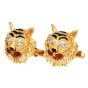 1970s  18k  Tiger Diamond, Ruby & Enamel  Gold Cufflinks