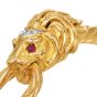 18K Yellow Gold Lion Head Ruby Diamond Bangle Bracelet