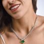 Vintage Riviera Diamond Emerald Heart Platinum Necklace