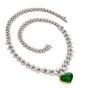Vintage Riviera Diamond Emerald Heart Platinum Necklace