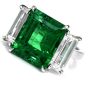 Three Stone Rectangular Emerald Diamond Platinum Ring 