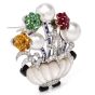 Estate 10.58cts Multi-Gem Flower Basket Lapel 18K Gold Brooch 49.4 Grams