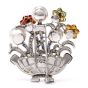 Estate 10.58cts Multi-Gem Flower Basket Lapel 18K Gold Brooch 49.4 Grams