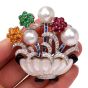 Estate 10.58cts Multi-Gem Flower Basket Lapel 18K Gold Brooch 49.4 Grams