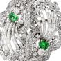 Vintage Boucheron Diamond Emerald Platinum Double Clip Lapel Brooch