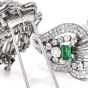 Vintage Boucheron Diamond Emerald Platinum Double Clip Lapel Brooch