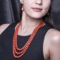 Vintage Triple-Strand Red Natural Coral Gold Beads Necklace