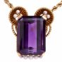 Gueblin Vintage Retro Amethyst Seed Pearl Gold Pendant Necklace