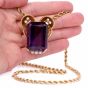 Gueblin Vintage Retro Amethyst Seed Pearl Gold Pendant Necklace