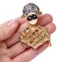Nardi Moretto Antique multi-Gem yellow gold Arlecchino Lapel Brooch Pin