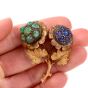Buccellati Vintage Emerald Sapphire Yellow Gold Floral Pin Brooch 