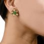Vintage Floral Diamond Emerald 18K Gold Clip-Back Earrings