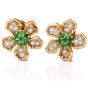 Vintage Floral Diamond Emerald 18K Gold Clip-Back Earrings