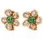 Vintage Floral Diamond Emerald 18K Gold Clip-Back Earrings