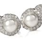 Estate Diamond Pearl Tear Drop Clip On 18K White Gold Earrings
