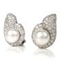 Estate Diamond Pearl Tear Drop Clip On 18K White Gold Earrings