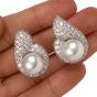 Estate Diamond Pearl Tear Drop Clip On 18K White Gold Earrings