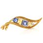 Estate Yellow Blue Sapphire Diamond 18K Gold Scroll Pin Brooch