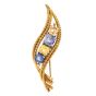 Estate Yellow Blue Sapphire Diamond 18K Gold Scroll Pin Brooch