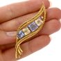 Estate Yellow Blue Sapphire Diamond 18K Gold Scroll Pin Brooch