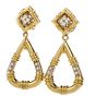Estate Diamond 18K Yellow Gold Hoop Dangle Clip On Earrings 
