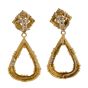 Estate Diamond 18K Yellow Gold Hoop Dangle Clip On Earrings 
