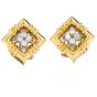 Estate Diamond 18K Yellow Gold Hoop Dangle Clip On Earrings 
