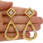 Estate Diamond 18K Yellow Gold Hoop Dangle Clip On Earrings 

