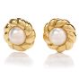 Mikimoto Pearl 18K Yellow Gold Flower Earrings 