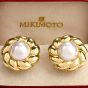 Mikimoto Pearl 18K Yellow Gold Flower Earrings 