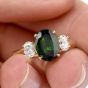 18K Diamond GIA Certified 3.12 Carat Tsavorite 3 Stone Engagement Ring