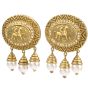 Estate Diamond Pearl 18K Yellow Gold Equestrian Dangle Clip-On Earrings 