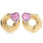 1980s Heart Turmaline Diamond 18K Gold Swirl Clip On Earrings
