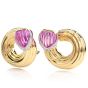 1980s Heart Turmaline Diamond 18K Gold Swirl Clip On Earrings