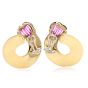 1980s Heart Turmaline Diamond 18K Gold Swirl Clip On Earrings