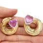 1980s Heart Turmaline Diamond 18K Gold Swirl Clip On Earrings