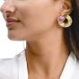 1980s Heart Turmaline Diamond 18K Gold Swirl Clip On Earrings