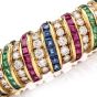 Estate 18K Diamond Sapphire Emerald Ruby  Gold Bangle Bracelet